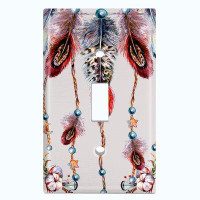 WorldAcc Metal Light Switch Plate Outlet Cover (Colourful Feather Dream Catcher Grey  - Single Toggle)