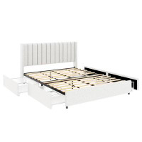 Latitude Run® Queen Size Ivory Boucle Upholstered Platform Bed with Patented 4 Drawers Storage