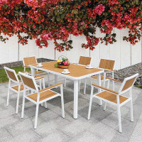 Hokku Designs Outdoor Plastic Wood Tables And Chairs Outdoor Courtyard Garden Leisure Negotiate Wood Furniture Restauran