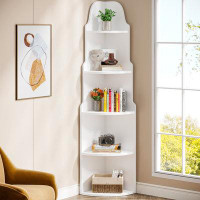 Winston Porter 5 Tier Corner Bookcase, 68.9'' H X 13.8'' W Modern White Corner Shelves For Living Room, Home Office