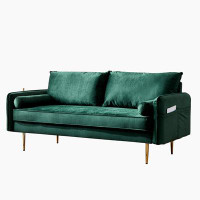 Mercer41 71'' W Velvet  Sofa,Mid century couch with bolster pillow,Green