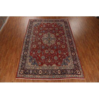 Isabelline Red Floral Wool Sarouk Persian Design Area Rug Hand-Knotted 9X13