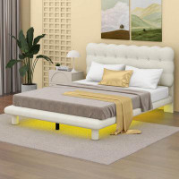 Latitude Run® Queen Size Velvet Platform Bed With LED Frame