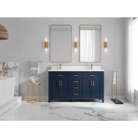 Everly Quinn 60 In. W X 22 In. D Cambridge Double Sink Bathroom Vanity In Hale Navy Blue With 2 In Calacatta Nuvo Quartz
