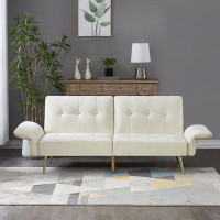 Mercer41 78" Italian Velvet Futon Sofa Bed, Convertible Sleeper Loveseat Couch Beige 280g velvet