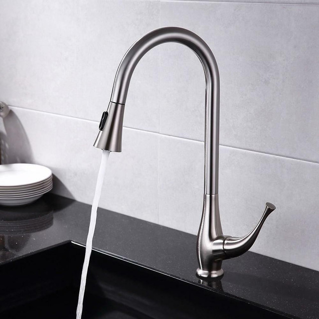 Touch, Pull Out Single Hole Faucet in Brushed Nickel - Dual Function in Plumbing, Sinks, Toilets & Showers - Image 3