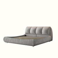 Ivy Bronx King Size Upholstered Platform Bed With Oversized Padded Backrest, Thickening Pinewooden Slats And Metal Leg,