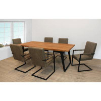 17 Stories Ziyue 7-Piece Dining Set With 82? Dining Table And 6 Wendy Antique Black Leather Chairs