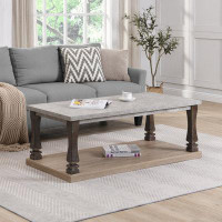 Charlton Home Mid-Century Rectangle Coffee Table: Wood Construction with 2-Tier Storage Shelf