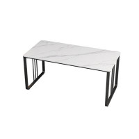 Hokku Designs 55.11" White Rectangular Stone + Iron desks