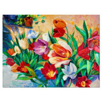 Design Art Bouquet of Colourful Flowers Painting Print on Wrapped Canvas