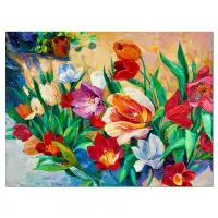 Design Art Bouquet of Colourful Flowers Painting Print on Wrapped Canvas