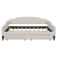Alcott Hill Full Size Upholstered Tufted Daybed with Two Drawers
