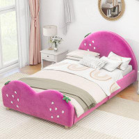 Gemma Violet Twin Size Upholstered Platform Bed with Strawberry Shaped Headboard and Footboard