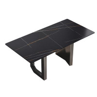 Brayden Studio 70.87" Modern Breaja Black Artificial Stone Dining Table With Straight Edge Black Metal Legs - Seats 6-8