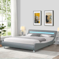 Ivy Bronx Upholstered Platform Bed Frame with led lighting , Curve Design
