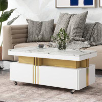 Mercer41 Contemporary Coffee Table With Faux Marble Top