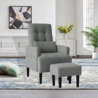 Latitude Run® Living Room Leisure Sofa Chair Design Grey Fabric Home Adjustable Cozy Soft Chair 38.58" H x 26.77" W x 27