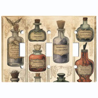 WorldAcc Metal Light Switch Plate Outlet Cover (Halloween Potion Bottles Biege - Triple Toggle)