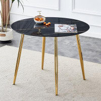 Mercer41 A Modern Minimalist Circular Dining Table With A Diameter Of 40 Inches, A 0.3 Inch Thick Black Imitation Marble