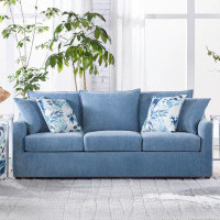 Latitude Run® Azem 3-Seater Polyester Fabric Couch, Blue Slate