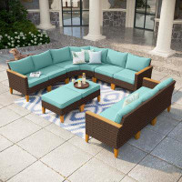 Red Barrel Studio 11 Piece Wicker Outdoor Patio Furniture Set, Stylish Rattan Sectional Patio Set With Cushions