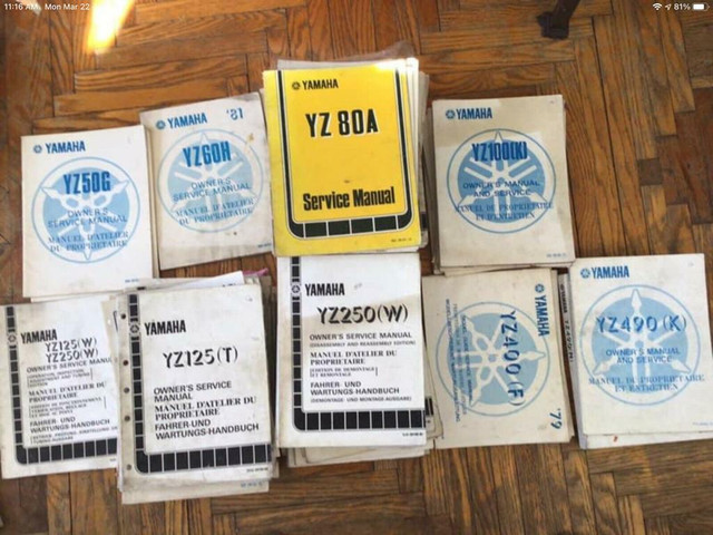 Various Yamaha OEM Yamaha YZ Manuals 50 60 80 100 125 250 400 490 in Motorcycle Parts & Accessories in Manitoba
