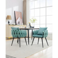 Mercer41 Modern Velvet Dining Chairs Set Of 2 Hand Weaving Accent Chairs Living Room Chairs Upholstered Side Chair With