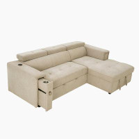Latitude Run® 96" Pull-Out Sofa Bed L-Shape Sectional Sofa with Adjustable Headrest, Wireless Charging