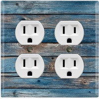 WorldAcc Metal Light Switch Plate Outlet Cover (Blue Wood Fence Brown - Double Duplex)