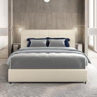 Latitude Run® Queen Size Ivory Velvet Upholstered Platform Bed