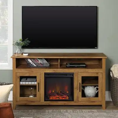 Loon Peak Classic Glass-Door Fireplace Tall TV Stand for TVs up to 65"