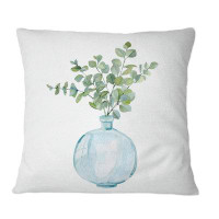 East Urban Home House Plants In Glass Vase, Eucalyptus Branches I - Traditional Printed Throw Pillow