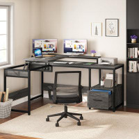 Trent Austin Design Procopio 65'' L Shaped Lift Top Desk with Monitor Stand & Storage Shelves