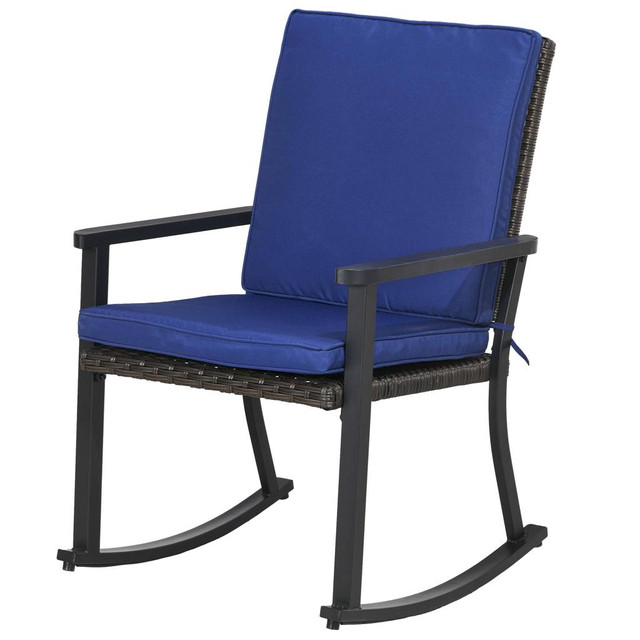 Rattan Rocking Chair 24.4" x 29.5" x 37.4" Blue in Patio & Garden Furniture - Image 2