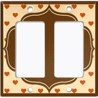 WorldAcc Metal Light Switch Plate Outlet Cover (Cream Hearts Brown Frame Wall Paper Frame - Single Toggle)