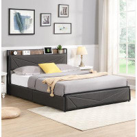 GZMWON Bed Frame, Storage Headboard With Charging Station