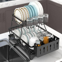 YITAHOME Dish Drying Rack, 2-Tier Black Dish Racks For Kitchen Counter, Detachable Large Capacity Dish Drainer Organizer