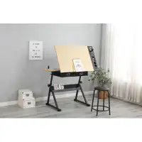 17 Stories Adjustable Drawing Drafting Table Desk With 2 Drawers For Home Office And School With Stool