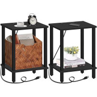 Latitude Run® Latitude Run® End Table With Charging Station, Set Of 2, Side Table With USB Ports And Outlets, Nightstand