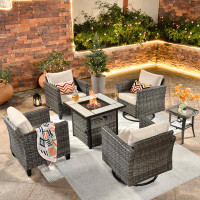 XIZZI Polyethylene (PE) Wicker 4 - Person Seating Group with Fire Pit