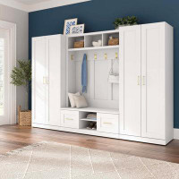 Everly Quinn Yerani Everly Quinn Full Entryway Storage Set With Hall Tree, Shoe Bench With Doors And Cabinets
