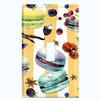 WorldAcc Metal Light Switch Plate Outlet Cover (Colourful Macaron Treat Yellow Stripes  - Single Toggle)