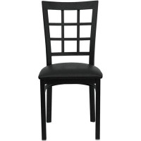 Winston Porter Winston Porter HERCULES Series Black Window Back Metal Restaurant Chair - Black Vinyl Seat