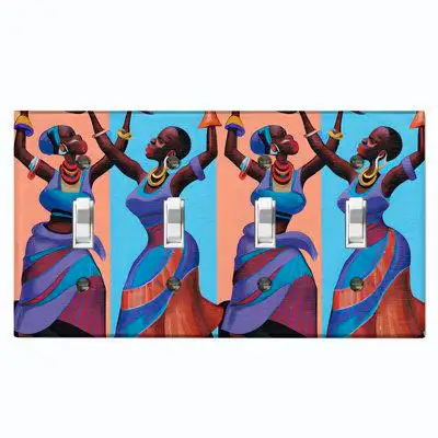 WorldAcc Metal Light Switch Plate Outlet Cover (Native African Culture Women Colourful - Quadruple Toggle)