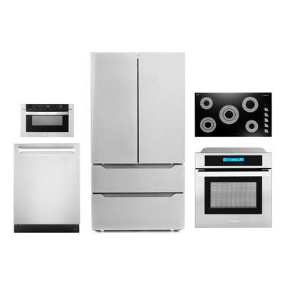 Cosmo 5 Piece Kitchen Package With 36" Electric Cooktop 24" Single Electric Wall Oven 24" Built-in Microwave Drawer Star in Refrigerators