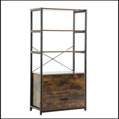 17 Stories Industrial Bookcase with File Cabinet Drawers, 62.7 in Tall Bookshelf 4 Tier