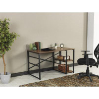 Wenty Furnish Home Store Sage Black Metal Frame 47" Wooden Top 2 Shelves Writing And Computer Desk For Home Office, Waln