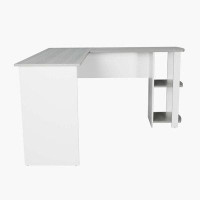 Ebern Designs Modern L-Shaped Desk with Side Shelves, Grey