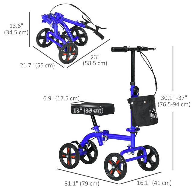 Knee Scooter 16.1" W x 31.1" D x 37" H Blue in Health & Special Needs - Image 3